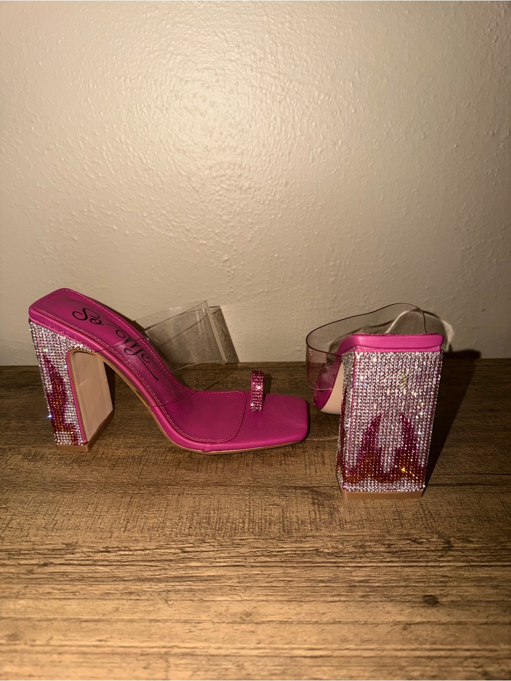 Hot Pink Rhinestone Block Heels
